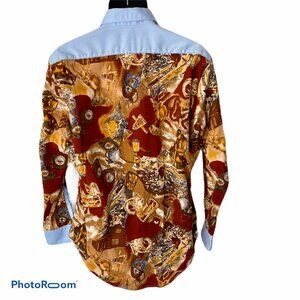 Aldo Romano Dress Shirt Mens 16 32/33 Ram Deer Print Trapper Western